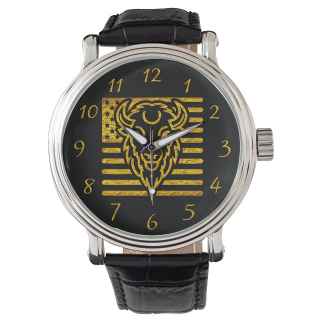 Reloj De Pulsera Bison con fondo de bandera estadounidense (Anverso)