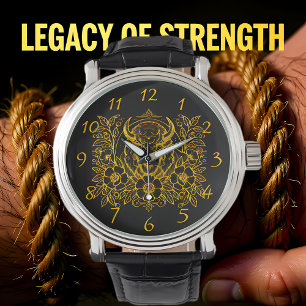 Reloj De Pulsera Bison de oro entre flores