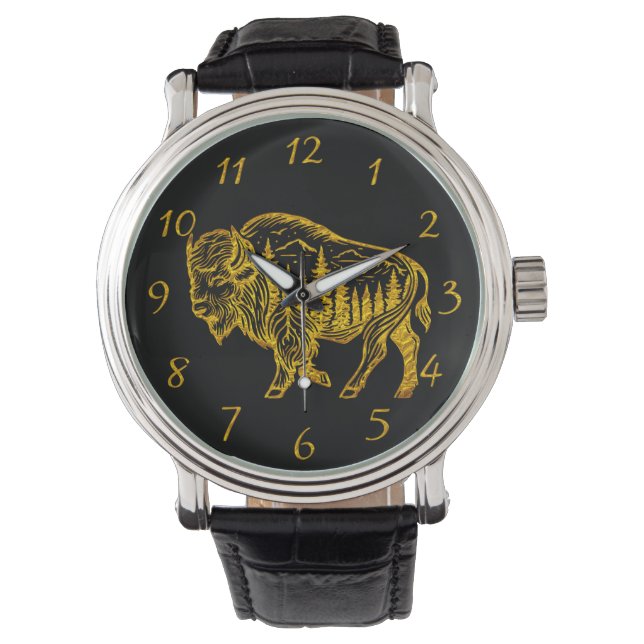 Reloj De Pulsera Bison en un Ilustracion forestal (Anverso)