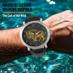 Reloj De Pulsera Bison en un Ilustracion forestal