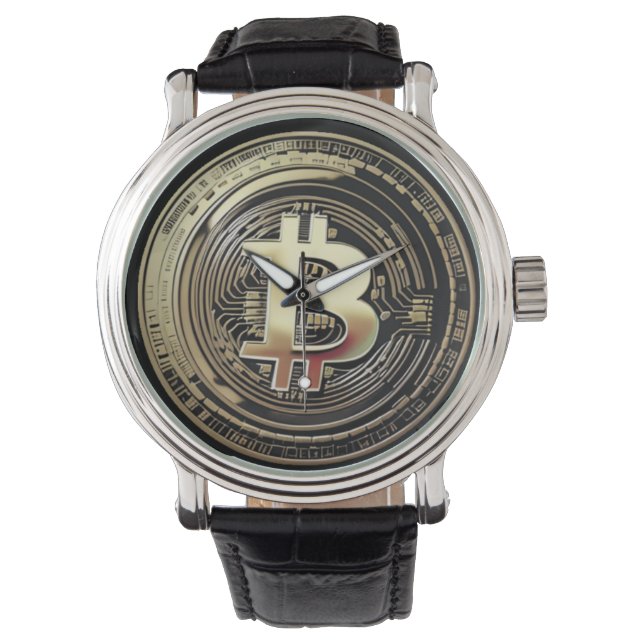 Reloj De Pulsera Bitcoin dorado (Anverso)