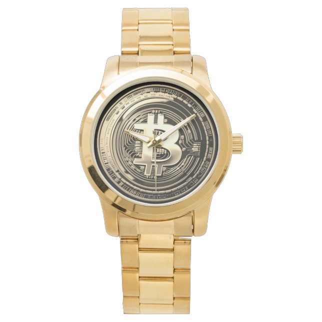Reloj De Pulsera Bitcoin dorado (Anverso)