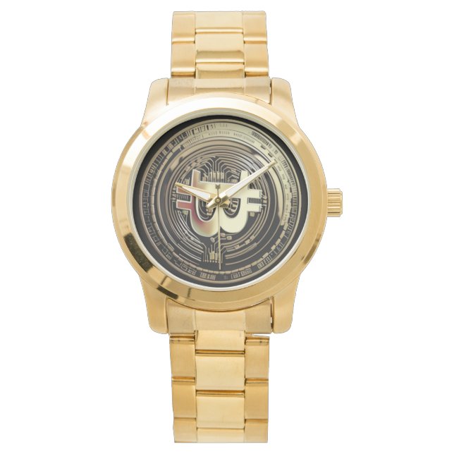 Reloj De Pulsera Bitcoin dorado (Anverso)