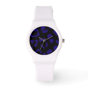 Reloj De Pulsera Black and Dark Blue Leopard Spots