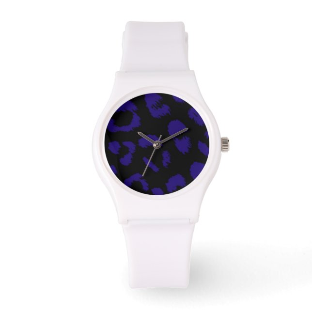 Reloj De Pulsera Black and Dark Blue Leopard Spots (Anverso)