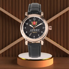 Reloj De Pulsera Black and Gold PCustom Royal Crest Luxury Gift