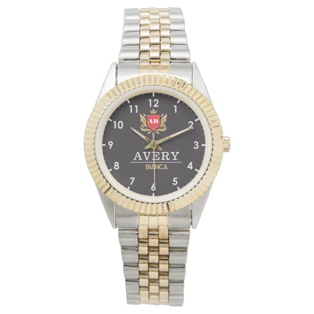 Reloj De Pulsera Black and Gold PCustom Royal Crest Luxury Gift (Anverso)