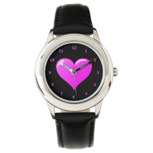 Reloj De Pulsera Black and Purple Watch with Heart