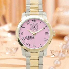 Reloj De Pulsera Black and White Monogram and Name