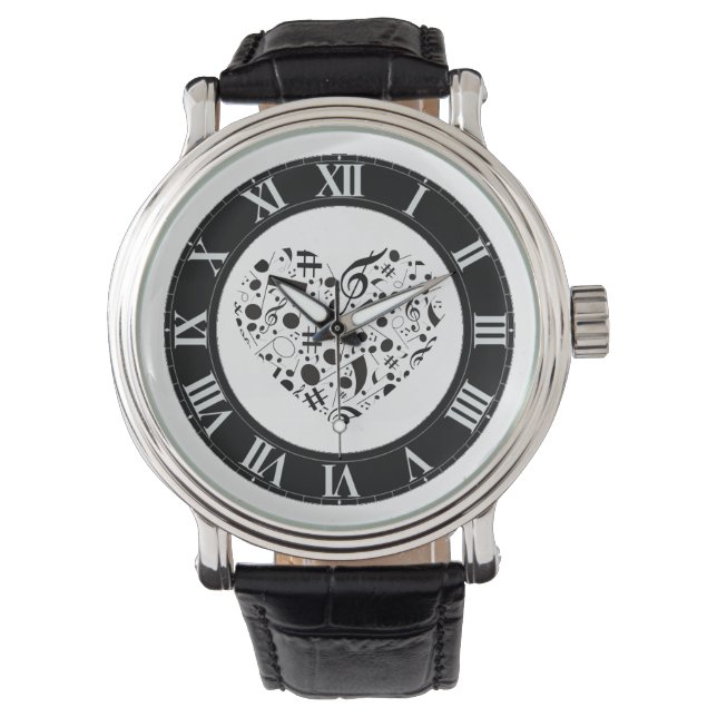 Reloj De Pulsera Black and White Music Notes Heart Writ Watch (Anverso)