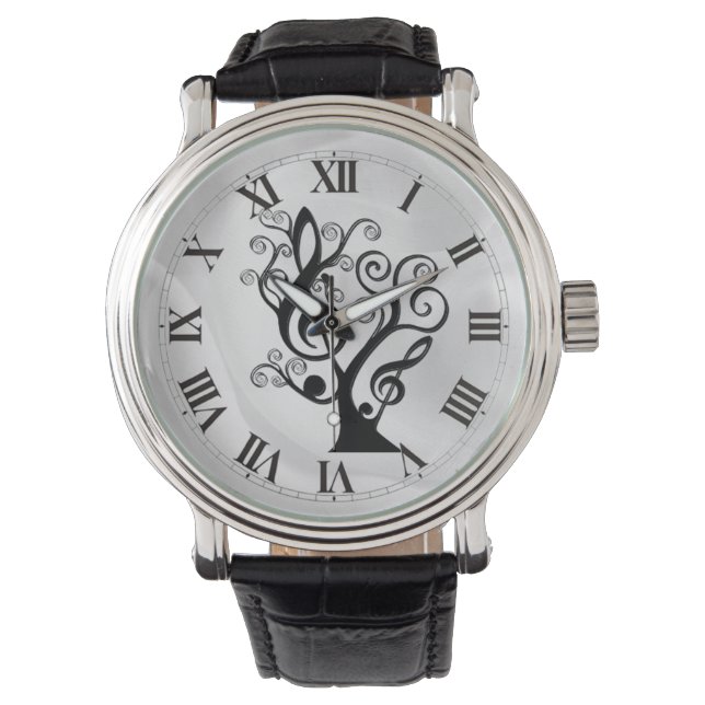 Reloj De Pulsera Black and White Music Treble Clef Tree Watch (Anverso)