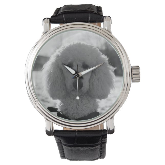 Reloj De Pulsera Black and White Poodle Face Puppy Eyes (Anverso)