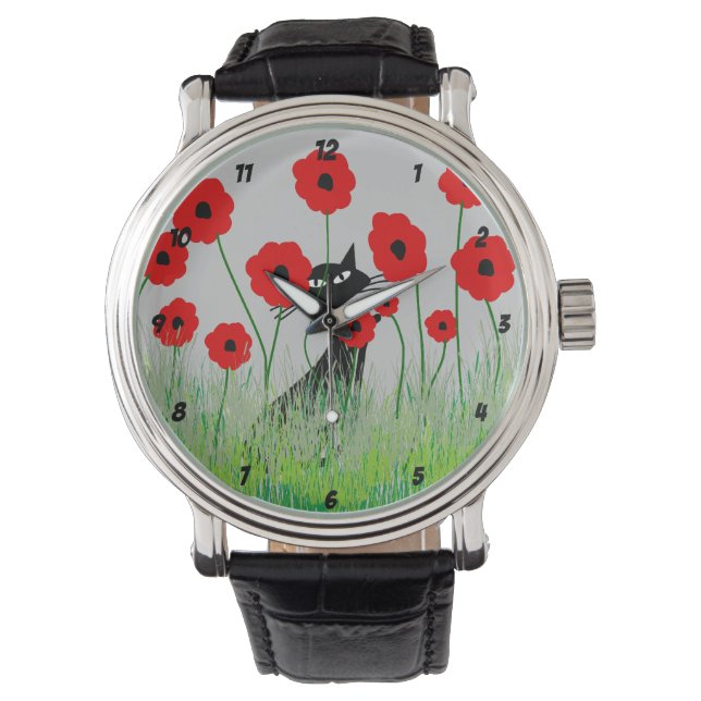 Reloj De Pulsera Black Cat and Poppies Watch (Anverso)