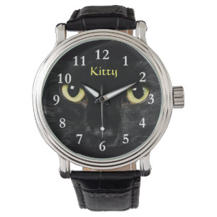 Reloj De Pulsera Black Cat Face Write Watch Black Vintage Leather