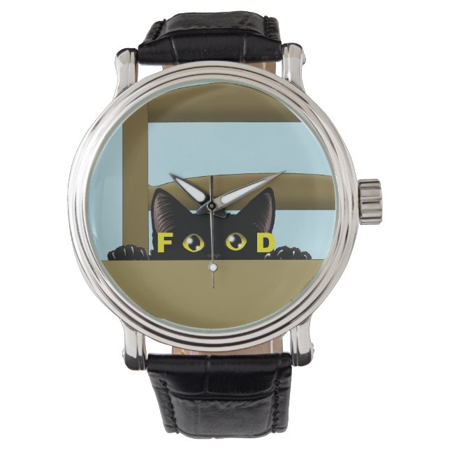 Reloj De Pulsera Black Cat Food Funny (Anverso)