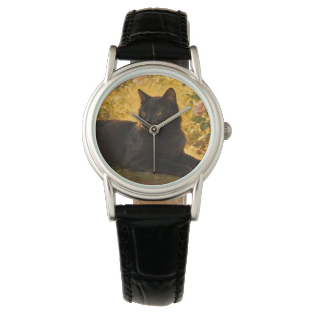 Reloj De Pulsera Black Cat in the Flowers I (Anverso)