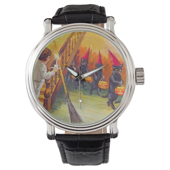 Reloj De Pulsera Black Cat Jack O Lanter Pumpkin Broom (Anverso)