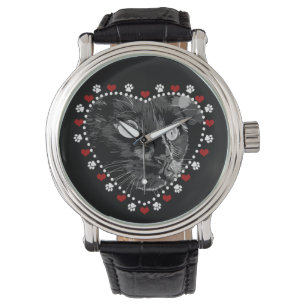 Reloj De Pulsera Black Cat Paws and Hearts Watch