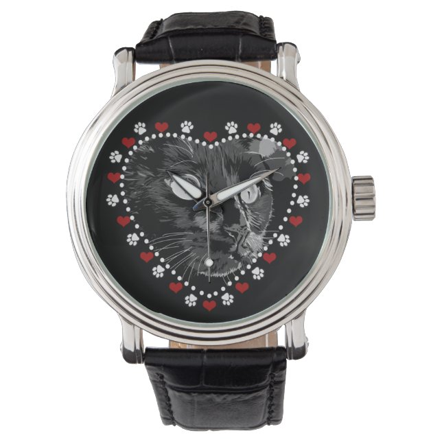 Reloj De Pulsera Black Cat Paws and Hearts Watch (Anverso)