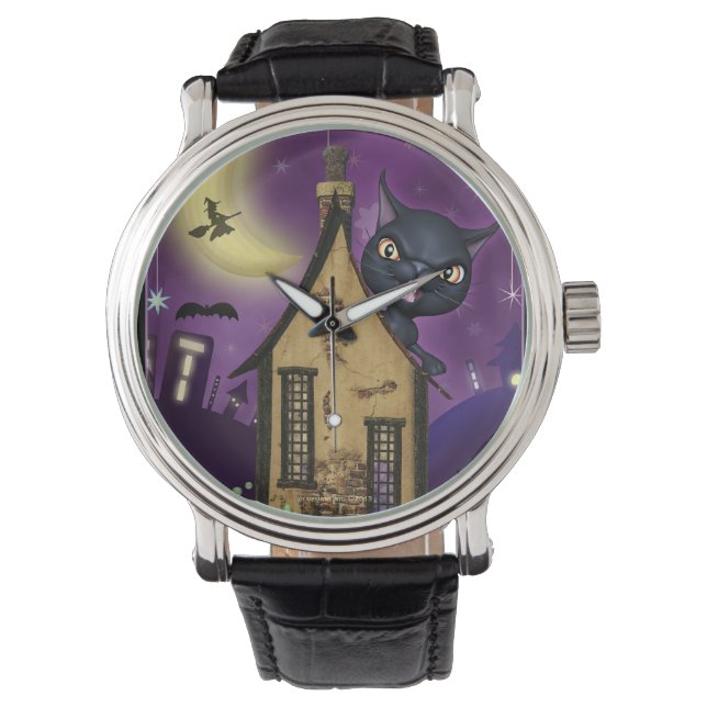 Reloj De Pulsera Black Cat Witch House Spooky Writing Watch (Anverso)