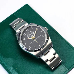 Reloj De Pulsera Black Custom Name Elegant Monogram Wedding 