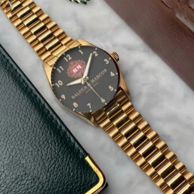 Reloj De Pulsera Black Dial Gold Personalized Custom Luxury Timepie (Subido por el creador)