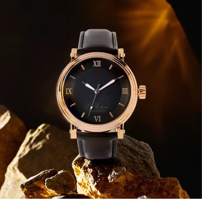 Reloj De Pulsera Black Gold Elegant Classic Monogramado (Subido por el creador)