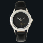 Reloj De Pulsera Black Gold Modern Script Girly Monograma Nombre<br><div class="desc">Reloj de nombres de monograma de escritura simple en negro y dorado. Esto hace que el dulce perfecto cumpleaños 16,  boda,  ducha de novia,  aniversario,  ducha de bebé o fiesta de soltera sea regalo para alguien que ama el lujo glam y los estilos de moda.</div>