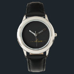 Reloj De Pulsera Black Gold Modern Script Girly Monograma Nombre<br><div class="desc">Reloj de nombres de monograma de escritura simple en negro y dorado. Esto hace que el dulce perfecto cumpleaños 16,  boda,  ducha de novia,  aniversario,  ducha de bebé o fiesta de soltera sea regalo para alguien que ama el lujo glam y los estilos de moda.</div>