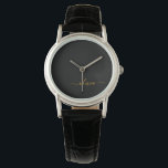 Reloj De Pulsera Black Gold Modern Script Girly Monograma Nombre<br><div class="desc">Reloj de nombres de monograma de escritura simple en negro y dorado. Esto hace que la graduación perfecta, el cumpleaños, el boda, la ducha de novia, el aniversario, la ducha de bebé o la fiesta de soltera sea un regalo para alguien que ama el lujo glam y los estilos de...</div>