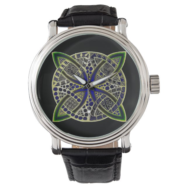 Reloj De Pulsera Black Green and Blue Mesmersing Celtic Knot (Anverso)