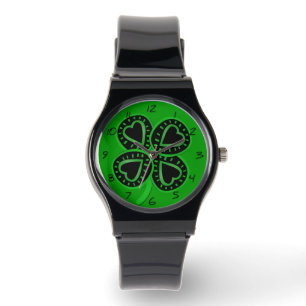 Reloj De Pulsera Black Green Clover con Heart B St Patrick's Watch