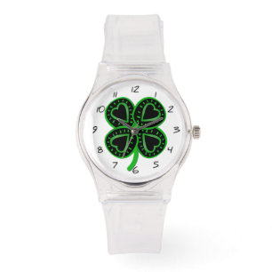 Reloj De Pulsera Black Green Clover con Heart G St Patrick's Watch