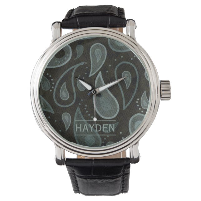 Reloj De Pulsera Black Grey Paisley Pattern Elegant Personalised (Anverso)