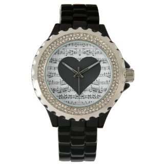 Reloj De Pulsera Black Heart Music Note Watch