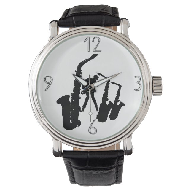 Reloj De Pulsera Black Jazz Sax Jazzman números modernos Watch (Anverso)