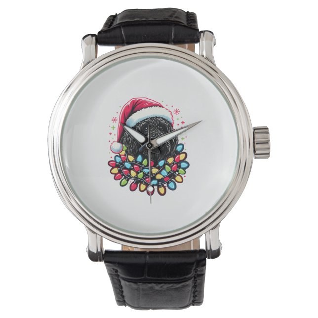 Reloj De Pulsera Black Labradoodle Christmas Tree Xmas Lights Doodl (Anverso)