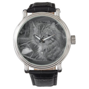 Reloj De Pulsera Black Maine Coon Cat Band Watch