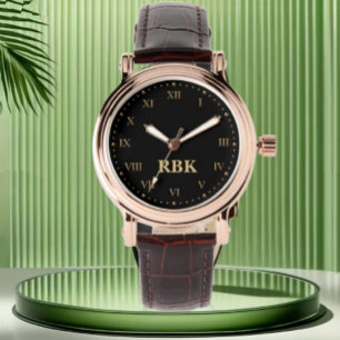 Reloj De Pulsera  Black Monogrammed Gold and Silver Tone Personaliz