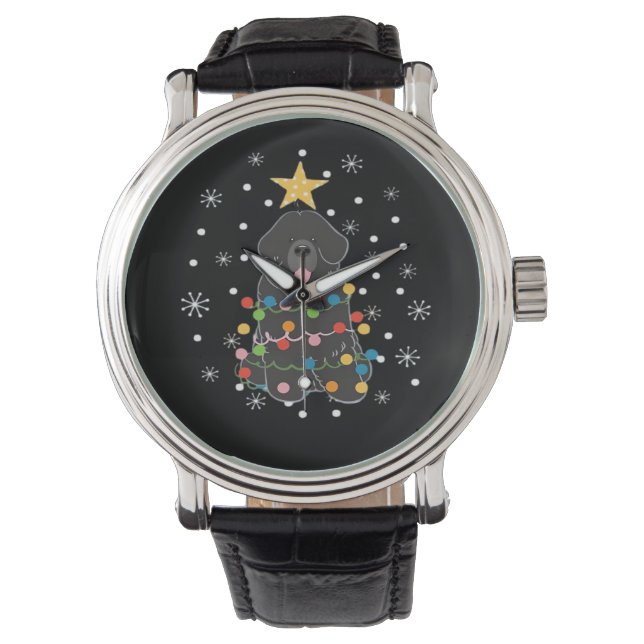 Reloj De Pulsera Black Newfie Newfoundland Dog Christmas Tree Class (Anverso)