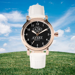 Reloj De Pulsera Black Personalized with White Leather Custom