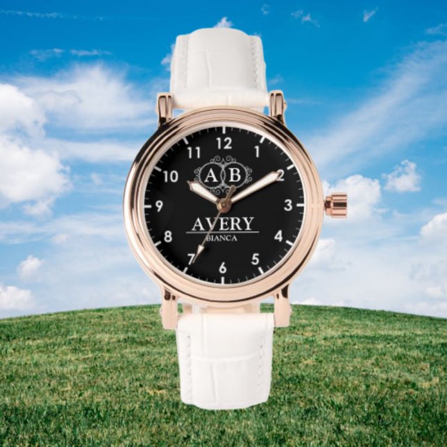 Reloj De Pulsera Black Personalized with White Leather Custom (Subido por el creador)