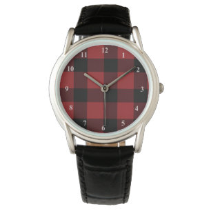 Reloj De Pulsera Black Red Buffalo Plaid Check Watch