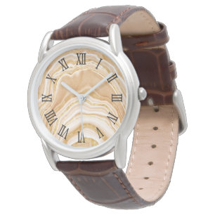 Reloj De Pulsera Black Roman Numerals Faux Golden Agate