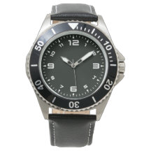 Black Stainless Steless Black Leather Strap Watch