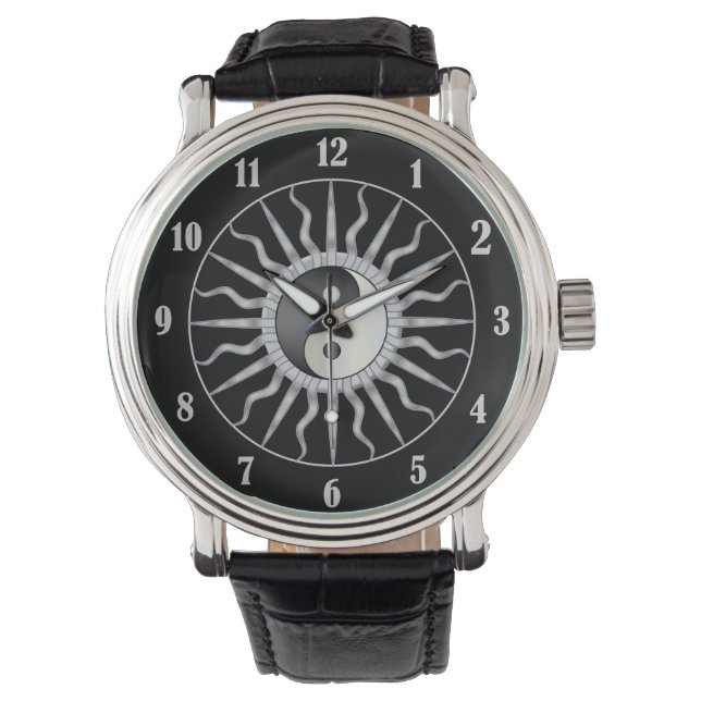 Reloj De Pulsera Black Starburst Yin Yang (Anverso)
