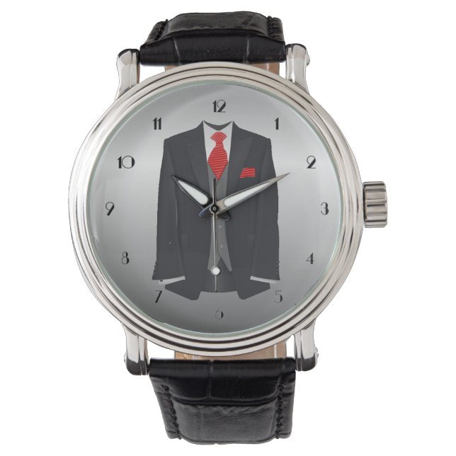 Reloj De Pulsera Black Suit de los hombres y Red Tie Wrist Watch (Anverso)