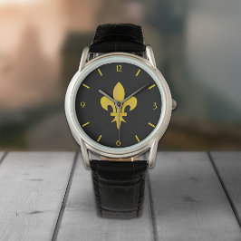 Reloj De Pulsera Black Watch con Gold Fleur de Lis