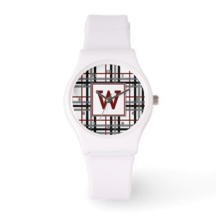 Reloj De Pulsera Black White and Red Plaid Watch