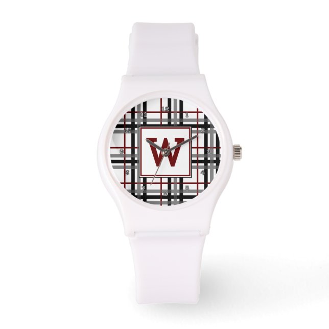 Reloj De Pulsera Black White and Red Plaid Watch (Anverso)